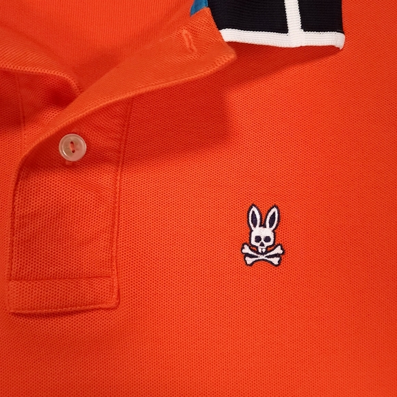 Pyscho Bunny by Robert Godley Mens Orange Polo Shirt Pima Cotton Size 5 NWOTs - Picture 5 of 12